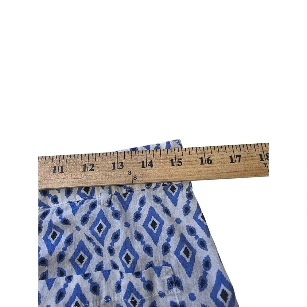 Zara Women Blue White Geometric Diamond Print Wide Leg High Rise Pants Size L - Picture 6 of 7